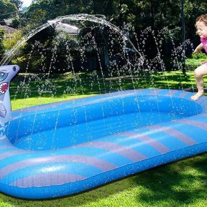 Opblaasbaar zwembad met fontein en sproeisysteem - haai variant - met gratis zomers cadeau twv 9.95 - kinderzwembad - sproeier - waterfontein - strandspeelgoed - babyzwembad