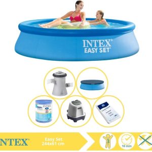 Intex Easy Set Zwembad - Opblaaszwembad - 244x61 cm - Inclusief Afdekzeil, Filter, Zoutsysteem en Zout