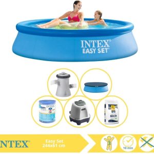 Intex Easy Set Zwembad - Opblaaszwembad - 244x61 cm - Inclusief Afdekzeil, Filter, Zoutsysteem en Zout