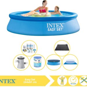 Intex Easy Set Zwembad - Opblaaszwembad - 244x61 cm - Inclusief Afdekzeil, Onderhoudspakket, Filter, Grondzeil en Solar Mat