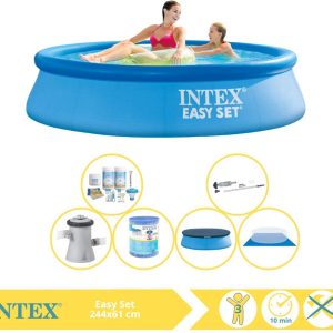 Intex Easy Set Zwembad - Opblaaszwembad - 244x61 cm - Inclusief Afdekzeil, Onderhoudspakket, Filter, Grondzeil en Stofzuiger