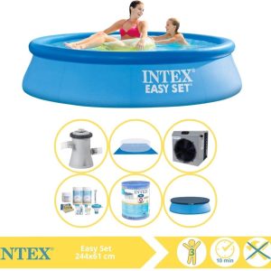 Intex Easy Set Zwembad - Opblaaszwembad - 244x61 cm - Inclusief Afdekzeil, Onderhoudspakket, Filter, Grondzeil en Warmtepomp CP