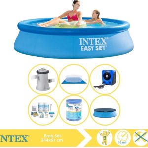 Intex Easy Set Zwembad - Opblaaszwembad - 244x61 cm - Inclusief Afdekzeil, Onderhoudspakket, Filter, Grondzeil en Warmtepomp HS