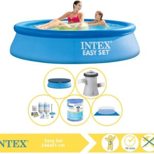 Intex Easy Set Zwembad - Opblaaszwembad - 244x61 cm - Inclusief Afdekzeil, Onderhoudspakket, Filter en Grondzeil