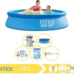 Intex Easy Set Zwembad - Opblaaszwembad - 244x61 cm - Inclusief Afdekzeil, Onderhoudspakket, Filter en Stofzuiger