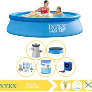 Intex Easy Set Zwembad - Opblaaszwembad - 244x61 cm - Inclusief Afdekzeil, Onderhoudspakket, Filter en Warmtepomp HS