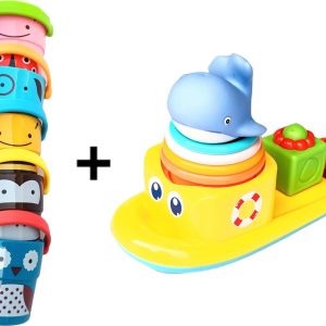 Badspeelgoed - Waterrad bad speelgoed boot + Bademmertjes - Badspeeltjes - 2 stuks