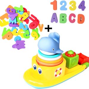 Badspeelgoed - Waterrad bad speelgoed boot + Foam badletters - Badspeeltjes - 2 stuks