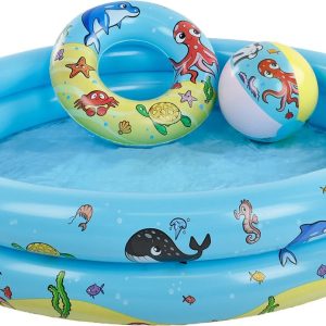 Swim Essentials Opblaasbaar Zwembad - Baby & Kinder Zwembad - Playpoolset Zeedieren - Ø 120 cm - met Strandbal & Zwemring
